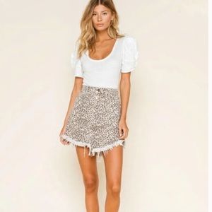 We The Free Bailey Leopard/Cheetah Print Frayed Asymmetrical Hem Denim Skirt 27